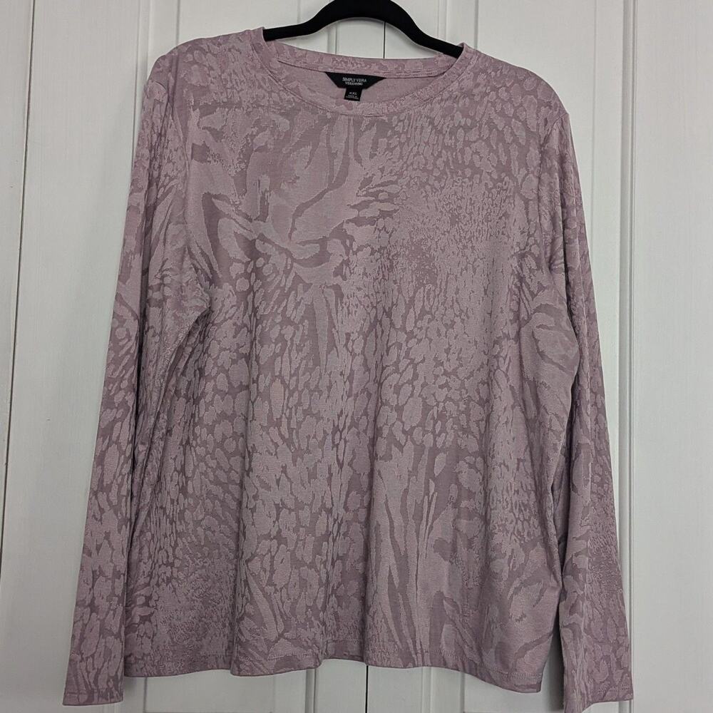 Simply Vera Vera Wang Top XXL 2XL Mauve Purple Textured Long Sleeve Animal Print